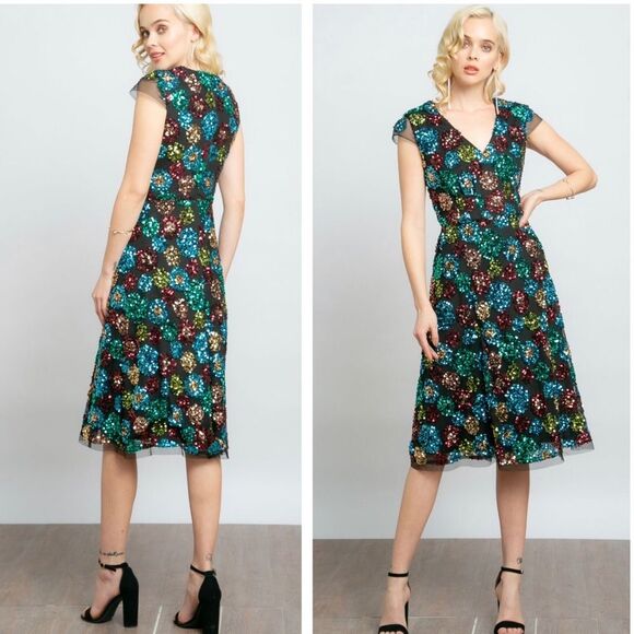 Anthropologie Eva Franco Sequined Midi Dress Size 8 NWT - Picture 3 of 15